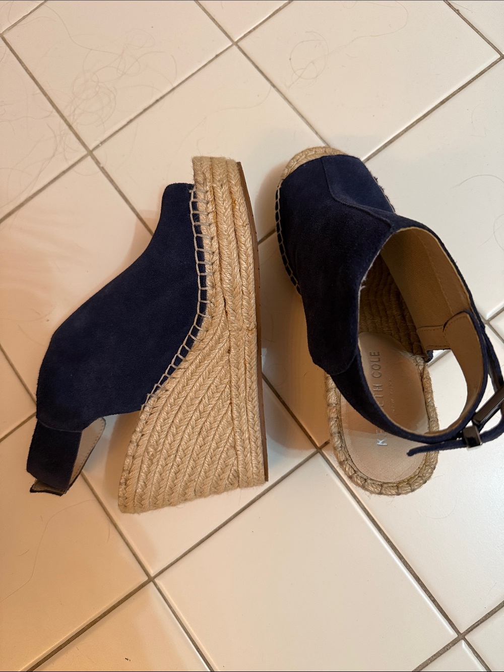 Kenneth Cole Navy Suede Espadrille Wedge Sandals